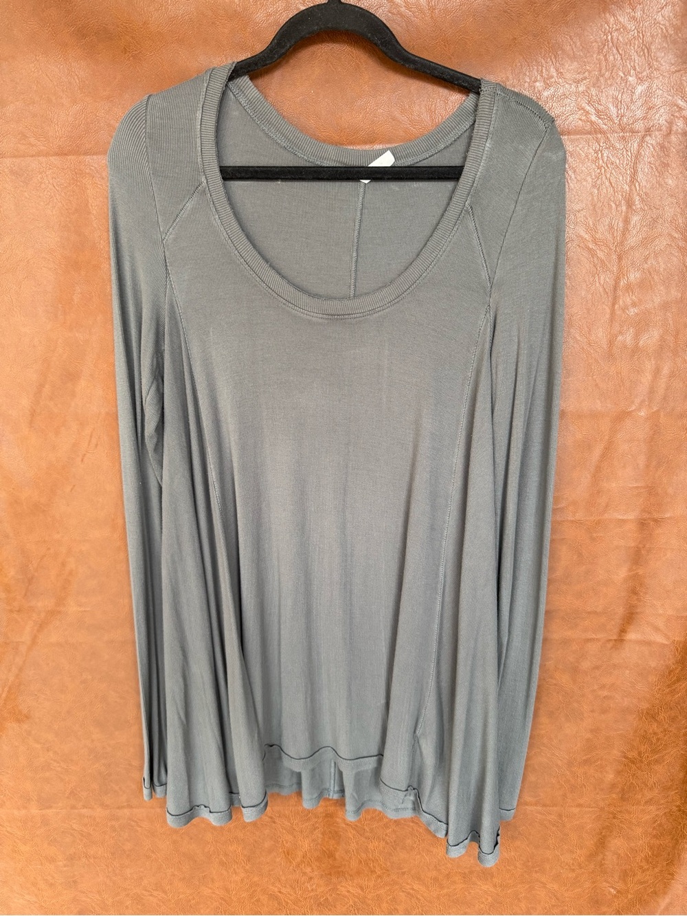 Free People Top Large Gray Ribbed Oversized Stretchy Long Sleeve Tunic Boho